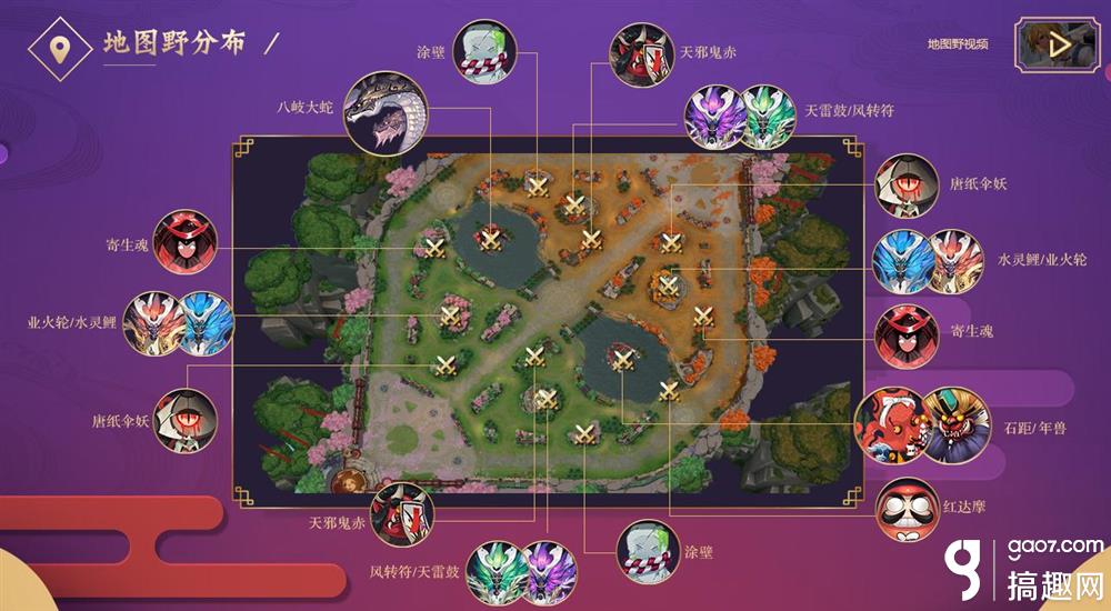 决战平安京手游全景地图野怪分布图分享